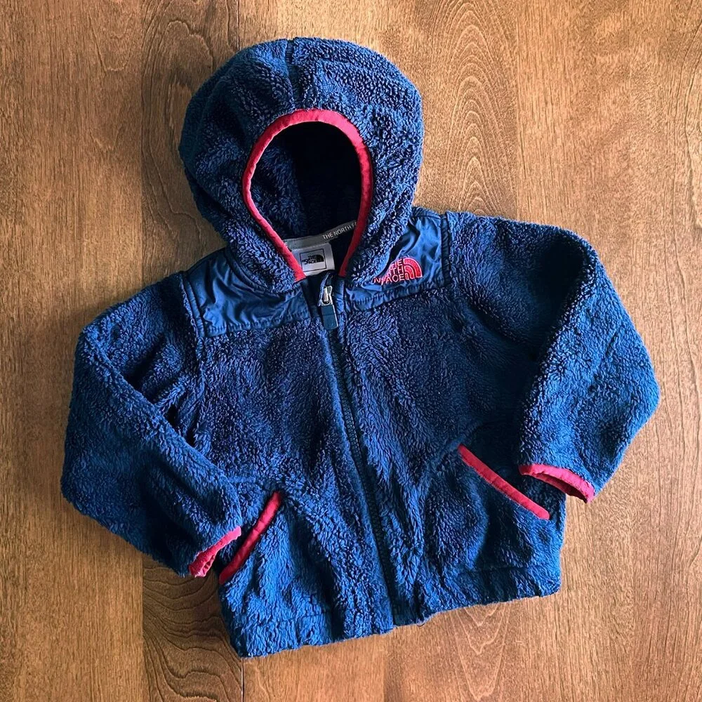 The North Face navy/red plush fleece hoodie 12-18m